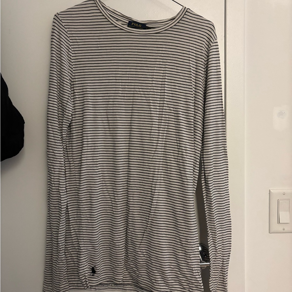 Ralph Lauren Women's Long Sleeve Striped Tee - Black and White